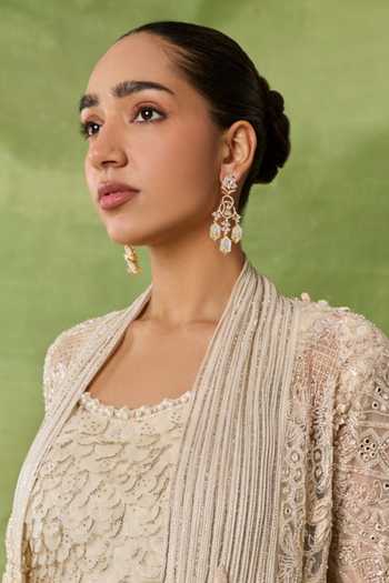 Buy_Amaara Jewels_White Pearls Mother Of Embellished Brass Statement Earrings _at_Aza_Fashions