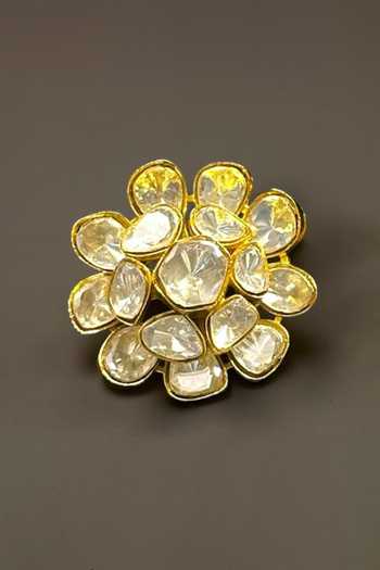 Amaara Jewels_White Imitation Gemstones Moissanite Floral Brass Earrings _Online_at_Aza_Fashions