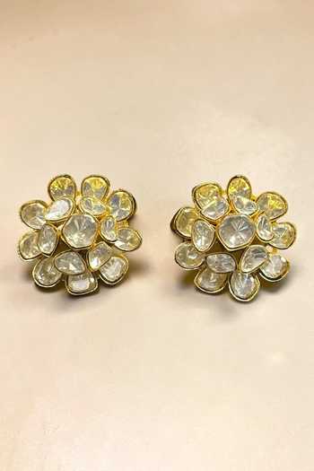 Shop_Amaara Jewels_White Imitation Gemstones Moissanite Floral Brass Earrings _at_Aza_Fashions