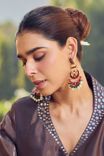 Amaara Jewels_White Beads, Pearls, Stones Royal Cascade Ruby And Emerald Brass Earrings _Online_at_Aza_Fashions