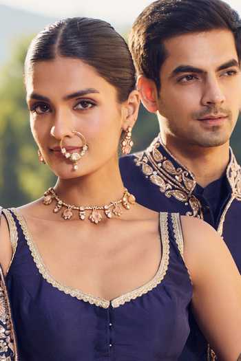 Amaara Jewels_Gold Plated Stones Gulnoor Hoop Nath Brass Nose Pin _Online_at_Aza_Fashions