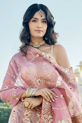 Buy_Amaara Jewels_Multi Color Imitation Gemstones Moonlit Bloom Emerald And Ruby Maang Tikka _Online_at_Aza_Fashions