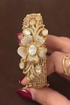 Shop_Amaara Jewels_Pink Stones, Crystals, 3d Floral Moissanite Brass Bangle _at_Aza_Fashions