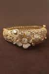 Buy_Amaara Jewels_Pink Stones, Crystals, 3d Floral Moissanite Brass Bangle _at_Aza_Fashions