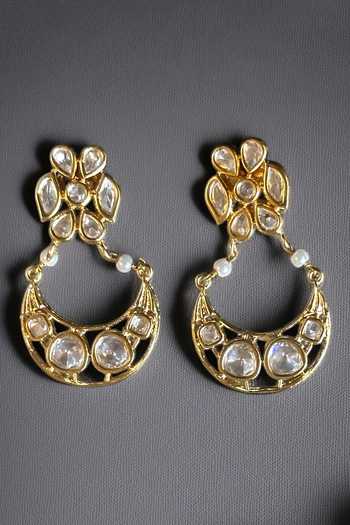 Amaara Jewels_Gold Plated Stones, Pearls Polki Luxe Choker Brass Necklace And Earrings Set _Online_at_Aza_Fashions