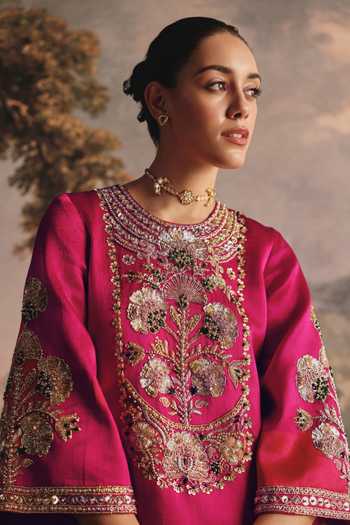 Buy_Amaara Jewels_Gold Plated Stones, Pearls Polki Luxe Choker Brass Necklace And Earrings Set _Online_at_Aza_Fashions