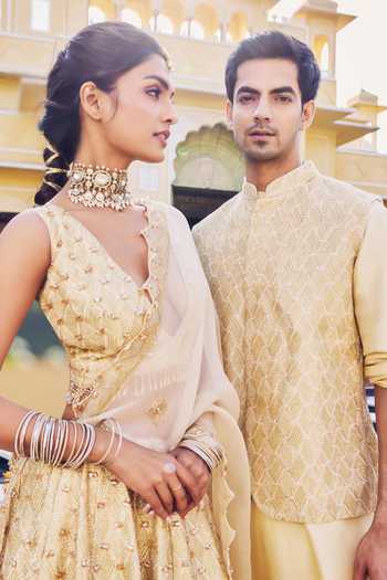 Shop_Amaara Jewels_Gold Plated Pearls, Stones, Crystals Polki Brass Necklace And Earrings Set _Online_at_Aza_Fashions