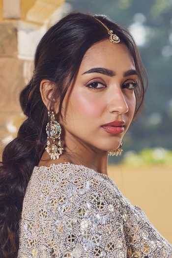 Amaara Jewels_Gold Plated Pearls, Stones, Crystals Polki Brass Necklace And Earrings Set _at_Aza_Fashions