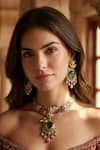 Buy_Amaara Jewels_Pink Stones, Imperial Emerald Drop Brass Necklace And Earrings Set _at_Aza_Fashions