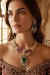 Amaara Jewels_Pink Stones, Imperial Emerald Drop Brass Necklace And Earrings Set _Online_at_Aza_Fashions
