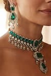 Amaara Jewels_Green Stones, Emerald Imperial Brass Necklace And Earrings Set _Online_at_Aza_Fashions