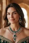 Buy_Amaara Jewels_Green Stones, Emerald Imperial Brass Necklace And Earrings Set _at_Aza_Fashions
