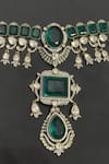 Shop_Amaara Jewels_Green Stones, Emerald Imperial Brass Necklace And Earrings Set _Online_at_Aza_Fashions