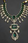 Amaara Jewels_Green Stones, Emerald Imperial Brass Necklace And Earrings Set _at_Aza_Fashions