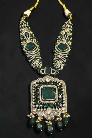 Shop_Amaara Jewels_Green Stones Shahi Panna Polki And Emerald Brass Necklace Set _Online_at_Aza_Fashions