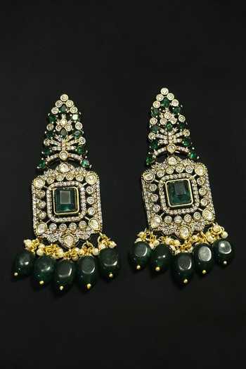 Amaara Jewels_Green Stones Shahi Panna Polki And Emerald Brass Necklace Set _Online_at_Aza_Fashions