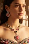 Buy_Amaara Jewels_Pink Stones, Crystals Brass Necklace And Earrings Set _at_Aza_Fashions
