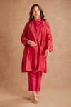 Buy_Priya Chaudhary_Pink Tissue, Chanderi Kurta Set With Jacket _at_Aza_Fashions