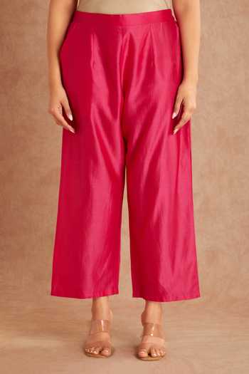 Priya Chaudhary_Pink Chanderi Collared Tunic And Pant Set _Online_at_Aza_Fashions
