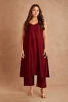 Buy_Priya Chaudhary_Red Tissue, Chanderi Overlay Jacket Tunic Set _Online_at_Aza_Fashions