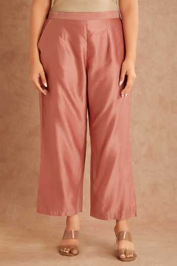 Priya Chaudhary_Pink Chanderi Split V-neck Kurta And Pant Set _Online_at_Aza_Fashions