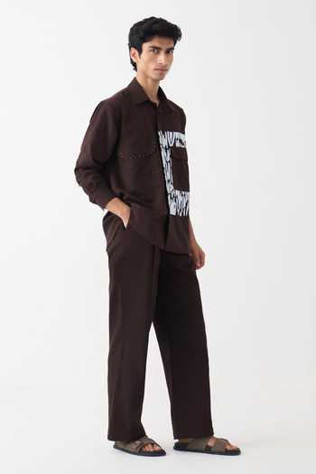 Three_Brown Cotton Embroidery Handwoven Shirt _Online_at_Aza_Fashions