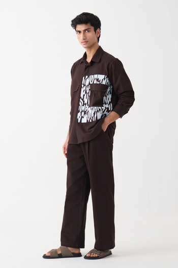 Shop_Three_Brown Cotton Embroidery Handwoven Shirt _Online_at_Aza_Fashions