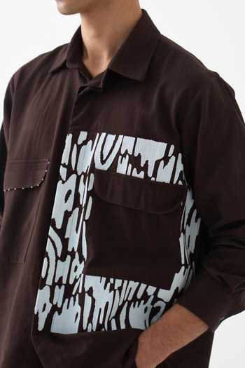 Buy_Three_Brown Cotton Embroidery Handwoven Shirt 