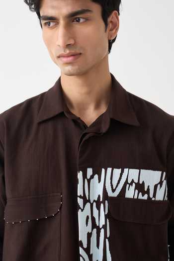 Shop_Three_Brown Cotton Embroidery Handwoven Shirt 