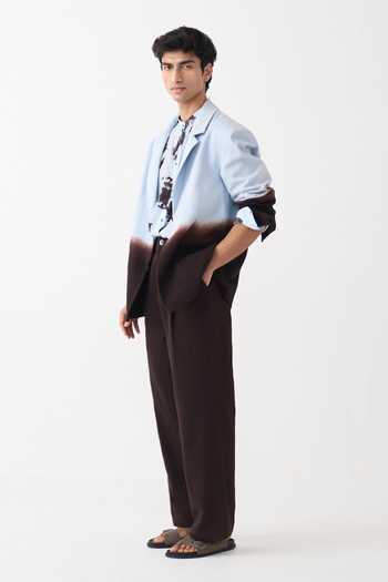 Three_Brown Denim Dip-dye Blazer _Online_at_Aza_Fashions