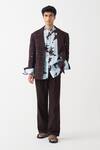 Three_Brown Cotton Mirrors Handwoven Windowpane Blazer _at_Aza_Fashions
