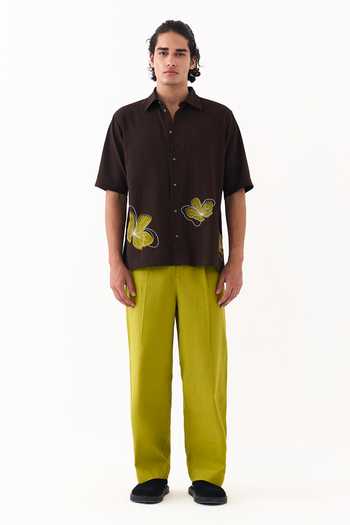 Buy_Three_Green Cotton Handwoven Front Pleat Pant _at_Aza_Fashions