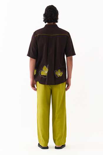 Shop_Three_Green Cotton Handwoven Front Pleat Pant _at_Aza_Fashions