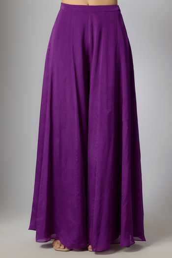 Buy_Krishna Padia_Purple Chinon Embroidery, Zari One Shoulder Bandhej Print Top And Palazzo Set _Online_at_Aza_Fashions