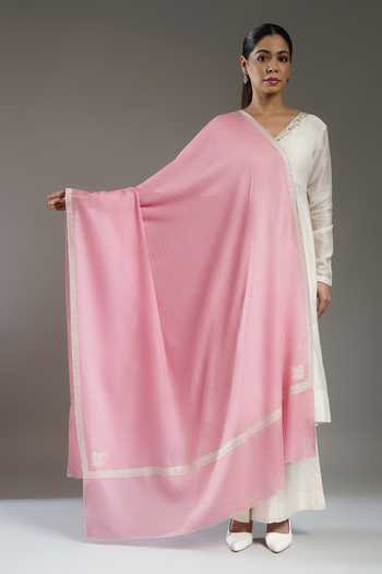 Shop_SHAZA_Pink Hashi Handloom Pashmina Shawl _at_Aza_Fashions