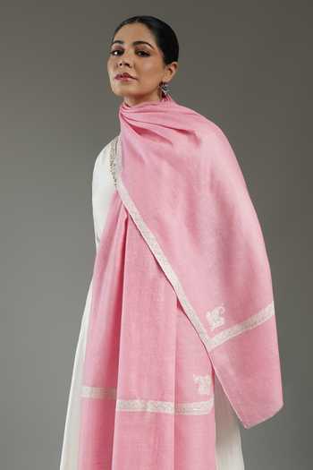 SHAZA_Pink Hashi Handloom Pashmina Shawl _Online_at_Aza_Fashions
