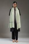 Shop_SHAZA_Green Needle Embroidery Handloom Pashmina Shawl _at_Aza_Fashions