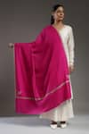 Shop_SHAZA_Pink Needle Embroidery Handloom Pashmina Shawl _at_Aza_Fashions