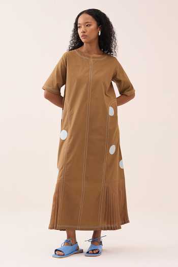 Buy_Three_White Silk, Cotton, Crepe, Poplin Round Neck Polka Dress _at_Aza_Fashions