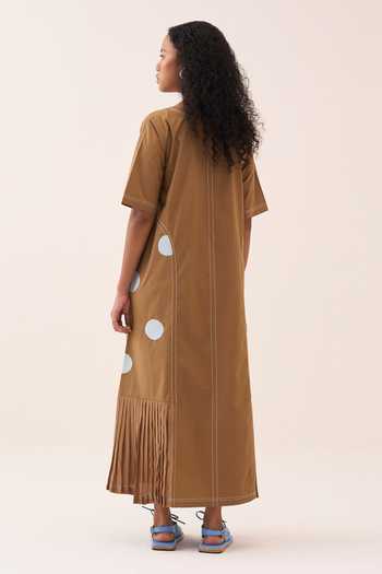 Shop_Three_White Silk, Cotton, Crepe, Poplin Round Neck Polka Dress _at_Aza_Fashions