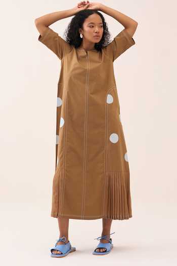 Buy_Three_White Silk, Cotton, Crepe, Poplin Round Neck Polka Dress 