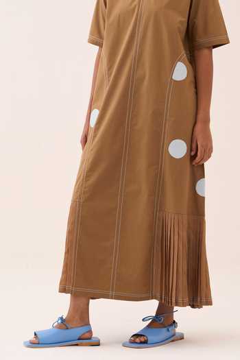 Three_White Silk, Cotton, Crepe, Poplin Round Neck Polka Dress _Online