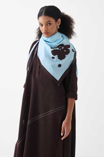 Buy_Three_Brown Cotton, Chanderi, Poplin Round Neck Splash Print Maxi Dress _Online_at_Aza_Fashions