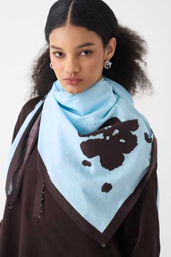 Three_Brown Cotton, Chanderi, Poplin Round Neck Splash Print Maxi Dress _at_Aza_Fashions
