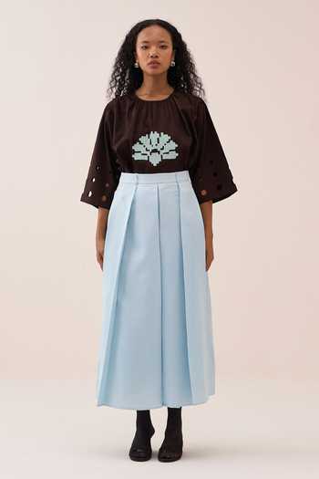 Three_Blue Chanderi Pleated Skirt _Online_at_Aza_Fashions