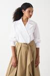 Buy_Three_White Cotton, Poplin, Gabardine Shirt And Skirt Set 