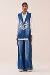 Buy_Three_Blue Denim Embroidery Circle Waistcoat _Online_at_Aza_Fashions