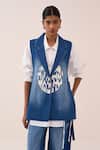 Buy_Three_Blue Denim Embroidery Circle Waistcoat _at_Aza_Fashions