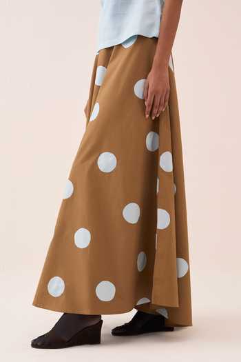 Three_Blue Cotton, Poplin Polka Dot Skirt _at_Aza_Fashions
