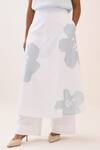 Three_Blue Cotton, Poplin Applique Floral Skirt Pant _Online_at_Aza_Fashions